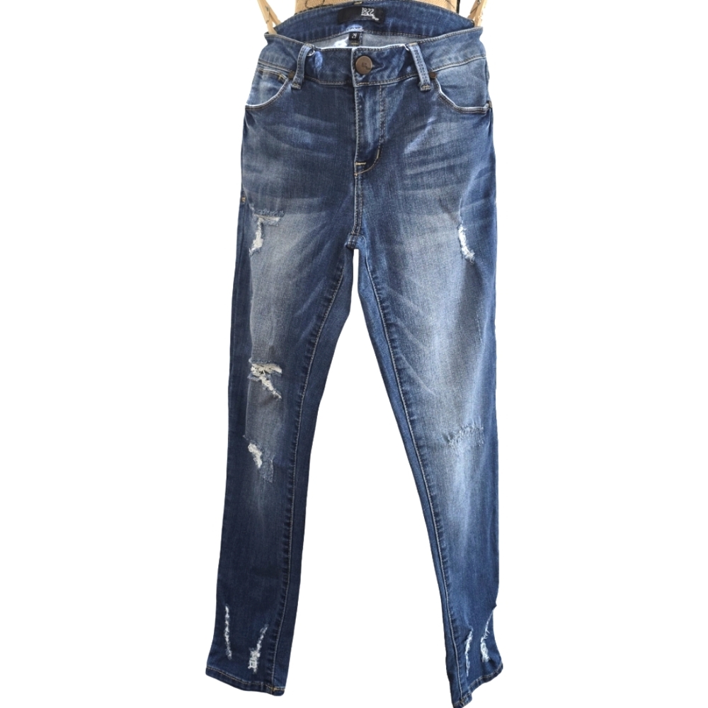1822 Denim Dark Blue High Rise Distressed Skinny Jeans -- Size 29